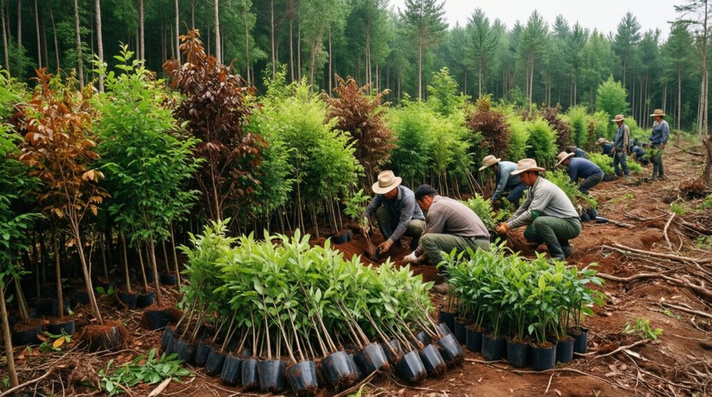 Лес и лесопромышленный комплекс: вырубки, лесовосстановление, проверки и поддержка отрасли - иллюстрация